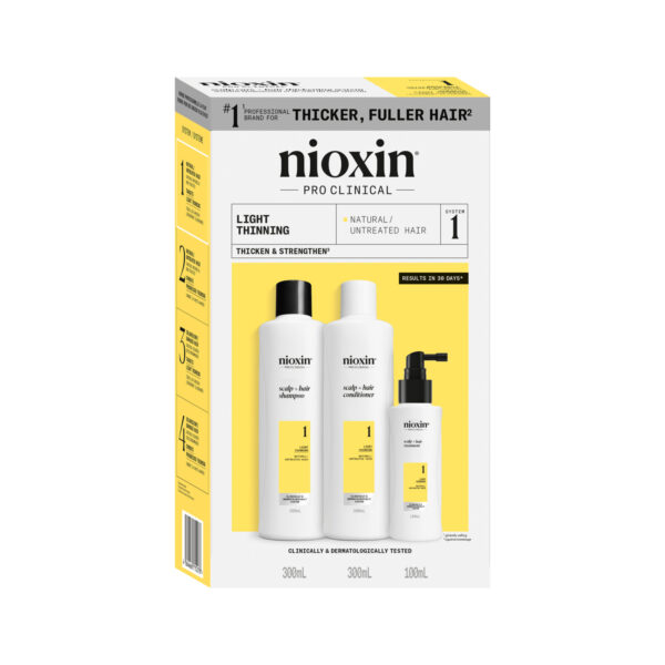 nioxin pro clinical system 1 for natural hair with light thinning 3-osaline peanahka hooldav ja juukseid tihendav hooldussüsteem 4064666844503