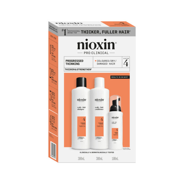 Nioxin pro clinical SYSTEM 4 scalp care + hair thickening system - 3-osaline peanahka hooldav ja juukseid tihendav hooldussüsteem 4064666844077